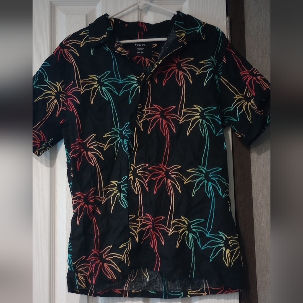 Rue 21 Neon Palm Tree Hawaiian Shirt